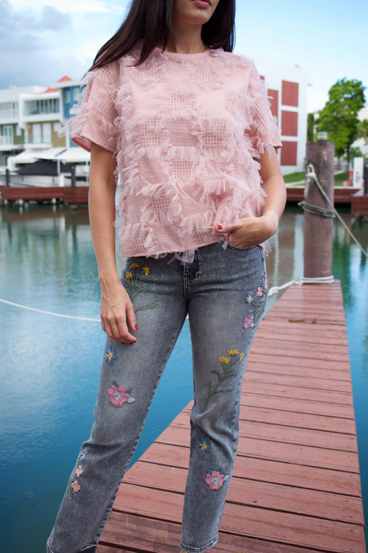 SHORT SLEEVE ROUND NECK SOFT PINK TOP