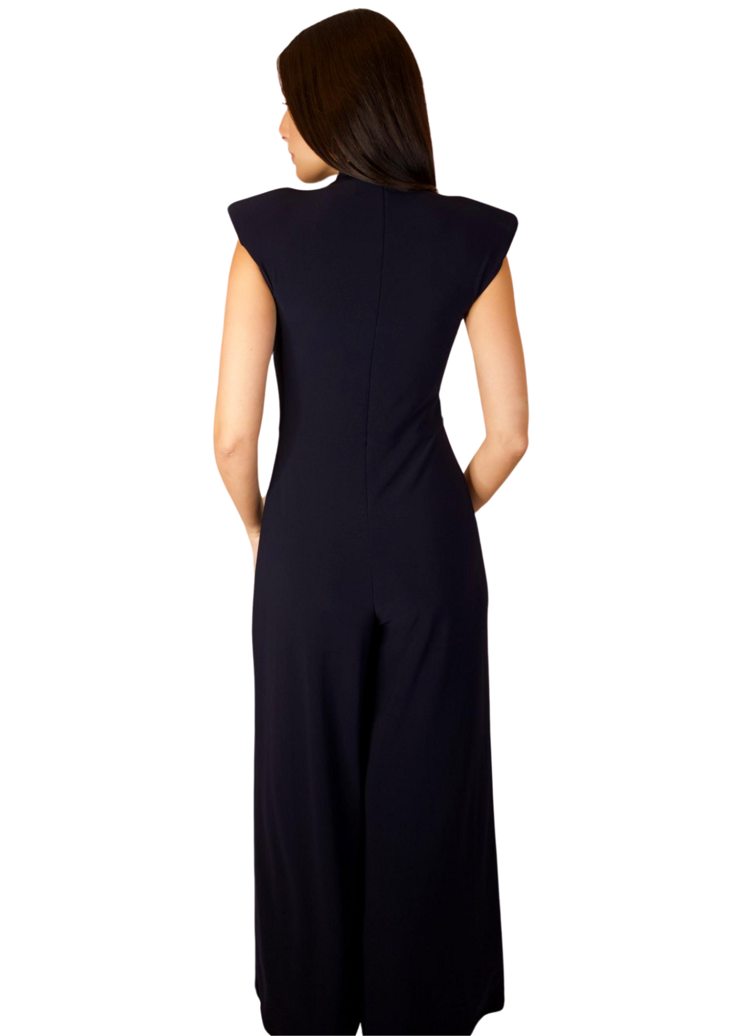 V NECK SLEEVELESS WIDE-LEG  NAVY JUMPSUIT