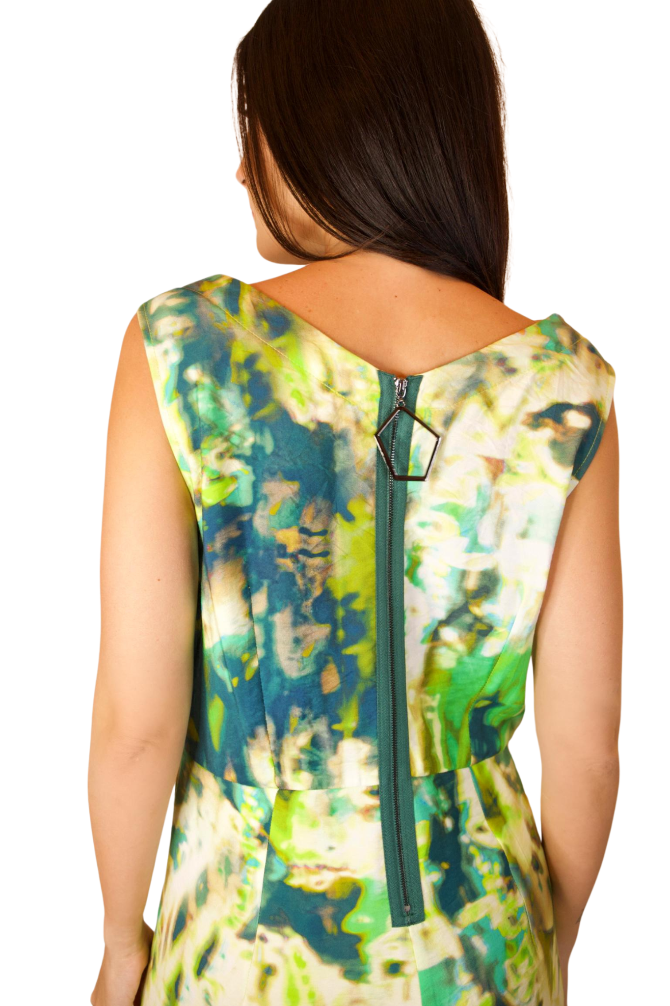 SLEEVELESS V NECK GREEN PRINT WIDE LEG JUMPSUIT