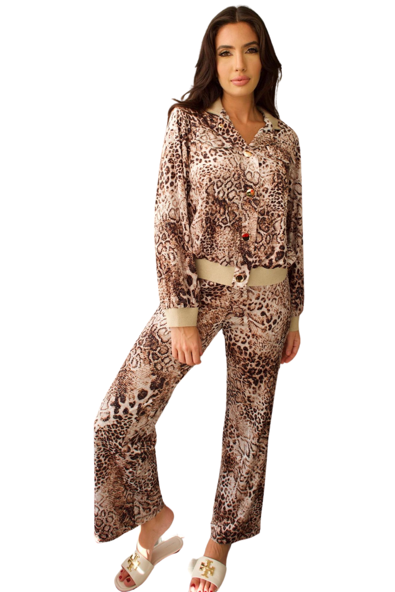 VELVET ANIMAL PRINT PANT SET