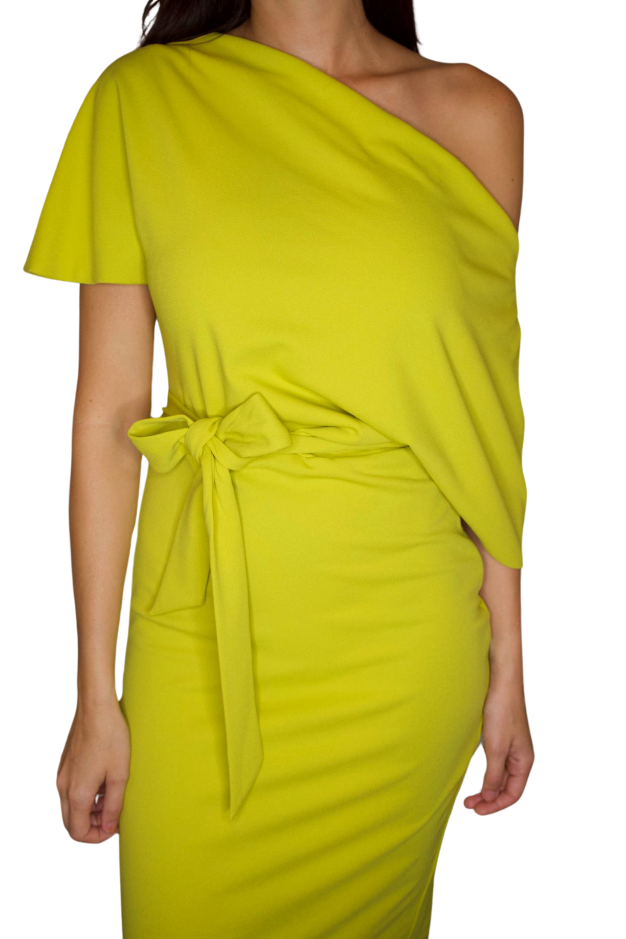 BOAT NECK SHORT SLEEVE  CHARTREUSE GREEN DRESS