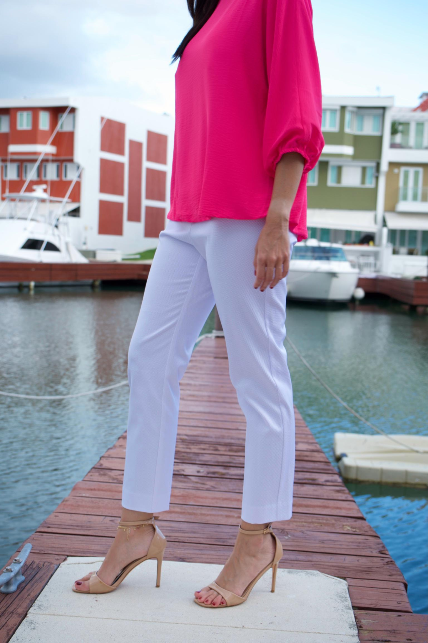 3/4  SLEEVE ROUND NECK HOT PINK TOP