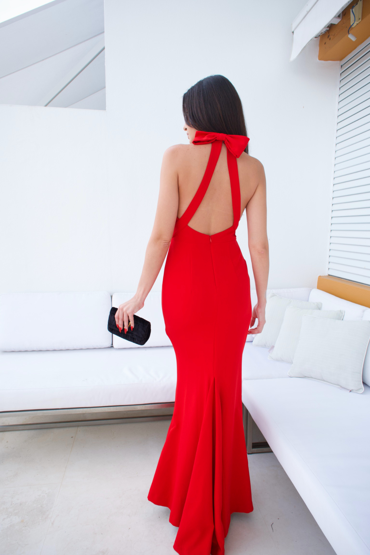 VESTIDO FORMAL DE SIRENA ROJO CON HALTER