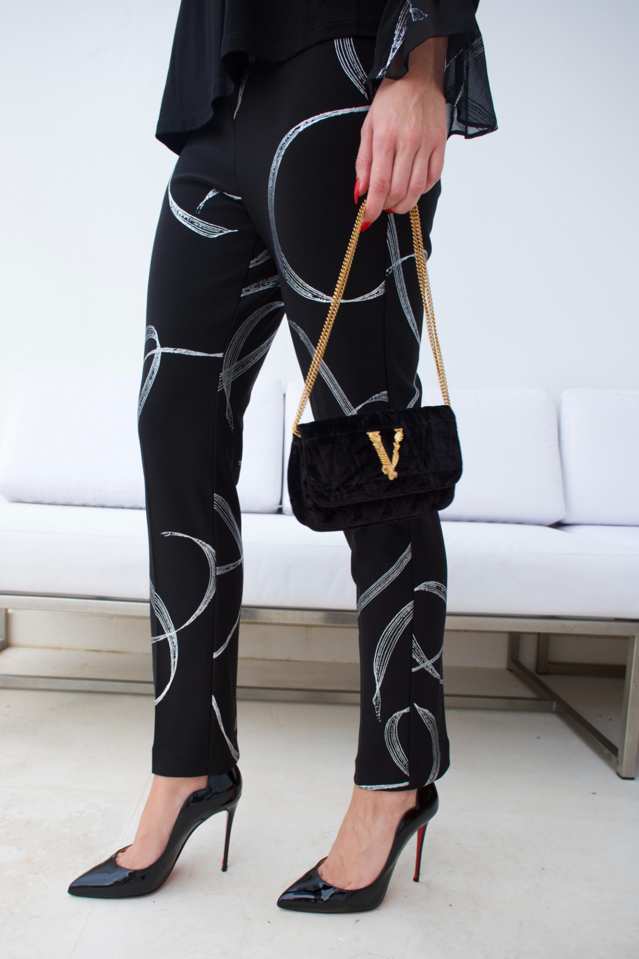 WOMEN SHEER LONG SLEEVE WITH SILVER SWIRLS PANT SET