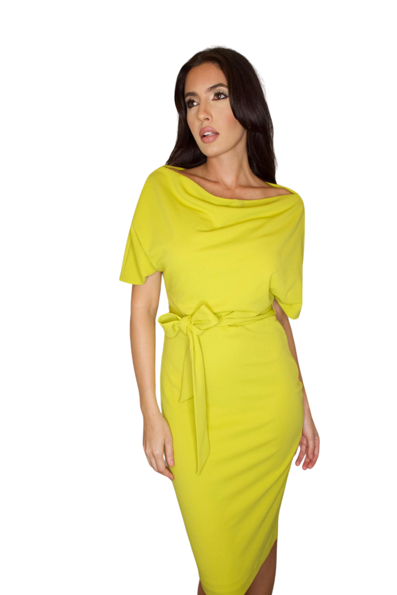 BOAT NECK SHORT SLEEVE  CHARTREUSE GREEN DRESS